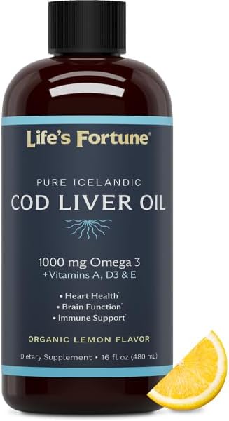 Life's Fortune Pure Icelandic Cod Liver Oil Liquid, Organic Lemon Flavor