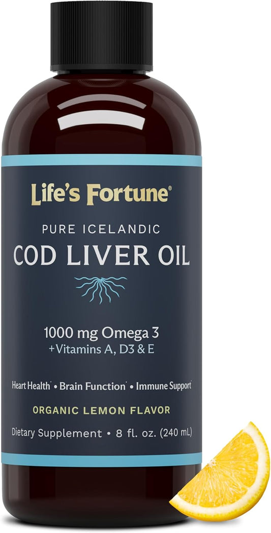 Life's Fortune Pure Icelandic Cod Liver Oil Liquid, Organic Lemon Flavor