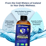Life's Fortune Pure Icelandic Cod Liver Oil Liquid, Organic Lemon Flavor