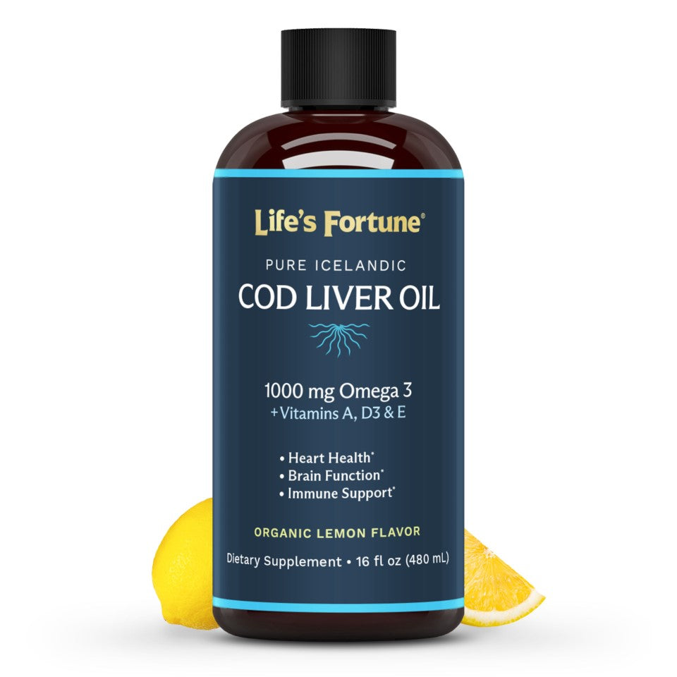 Life's Fortune Pure Icelandic Cod Liver Oil Liquid, Organic Lemon Flavor