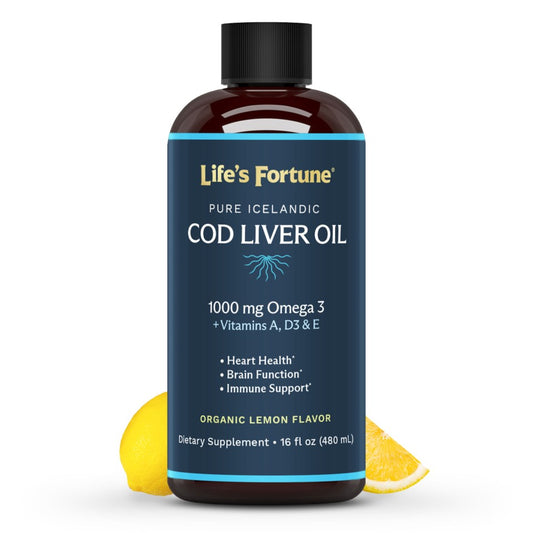 Life's Fortune Pure Icelandic Cod Liver Oil Liquid, Organic Lemon Flavor